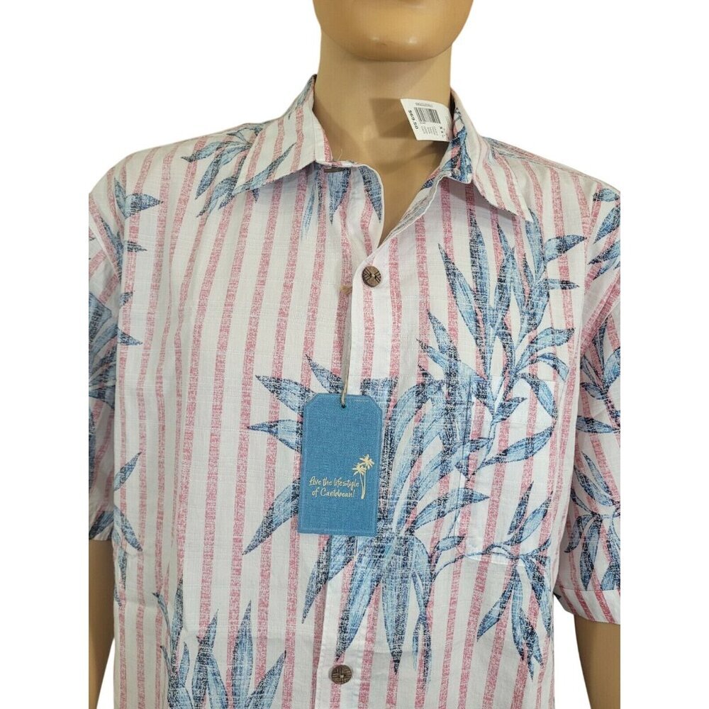 Caribbean Men's Shirt Size XXL Stripe Floral Graphic Hawaiian Short Sleeve 36